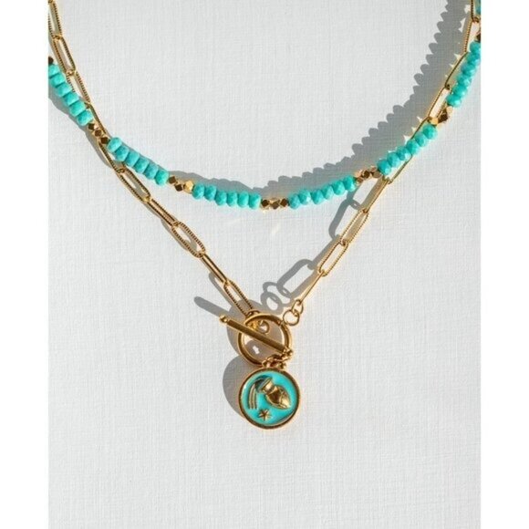 Zodiac Pendant Necklace Waterproof Gold Toggle Clasp Turquoise pendant Necklace - Picture 16 of 16